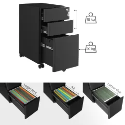 Cassettiera da ufficio su ruote GARDO 390 / Nera