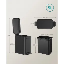 Pattumiera DESERT con pedale 5L / Nero opaco