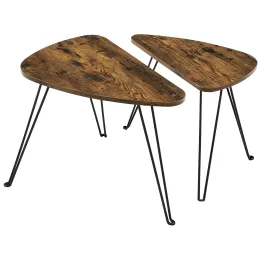 Set di 2 tavolini da salotto LION / Nero opaco – legno vintage