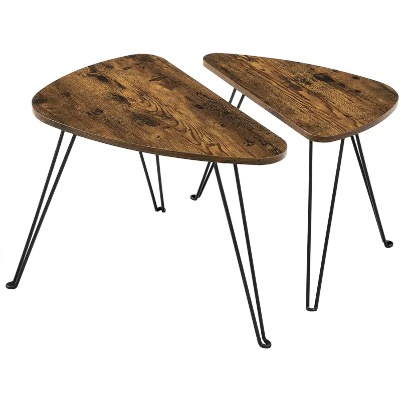 Set di 2 tavolini da salotto LION / Nero opaco – legno vintage