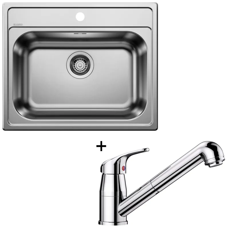 Set lavello in acciaio inox Blanco DANA 6 + rubinetto DARAS-S con doccetta / Cromo lucido