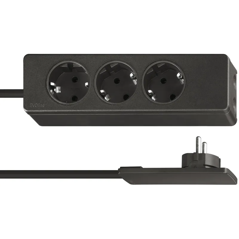 Multipresa 3x 230 V con spina piatta SLIM SCHUKO / Nero opaco