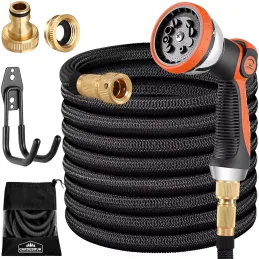 Tubo da giardino flessibile con set completo di accessori e supporto / Nero