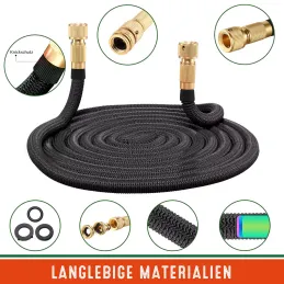 Tubo da giardino flessibile con set completo di accessori e supporto / Nero