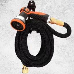 Tubo da giardino flessibile con set completo di accessori e supporto / Nero
