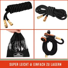 Tubo da giardino flessibile con set completo di accessori e supporto / Nero