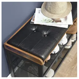 Scarpiera con pouf CASSA / Nero opaco