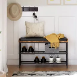 Scarpiera con pouf CASSA / Nero opaco