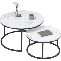 Set di 2 tavolini da salotto DIAMOND / Nero - marmo bianco