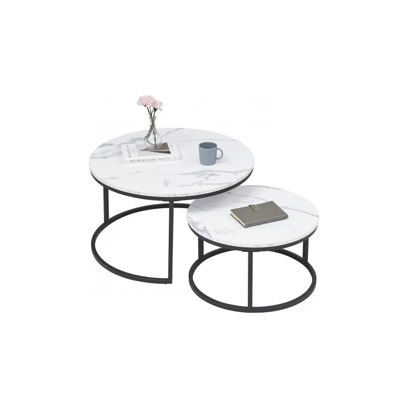Set di 2 tavolini da salotto DIAMOND / Nero - marmo bianco