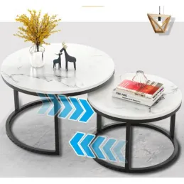 Set di 2 tavolini da salotto DIAMOND / Nero - marmo bianco