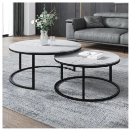 Set di 2 tavolini da salotto DIAMOND / Nero - marmo bianco