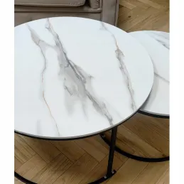 Set di 2 tavolini da salotto DIAMOND / Nero - marmo bianco