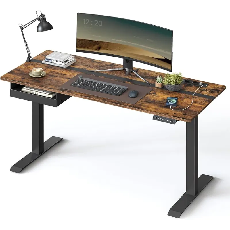 Scrivania elettrica regolabile in altezza APOLONIA 1400 x 600 / Nero – effetto legno