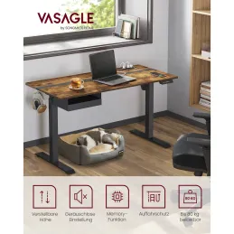 Scrivania elettrica regolabile in altezza APOLONIA 1400 x 600 / Nero – effetto legno
