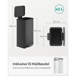 Pattumiera FLEXO con pedale 40 l / Nero opaco