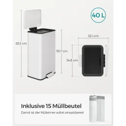 Pattumiera FLEXO a pedale 40L / Bianco opaco