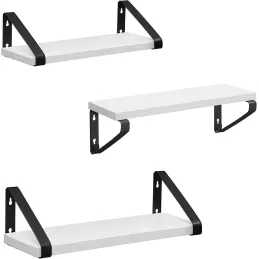 Set di 3 mensole REGALO Shelf / Nero opaco - Legno bianco