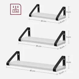 Set di 3 mensole REGALO Shelf / Nero opaco - Legno bianco