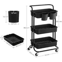 Carrello contenitore con ruote RIANNA / Nero opaco