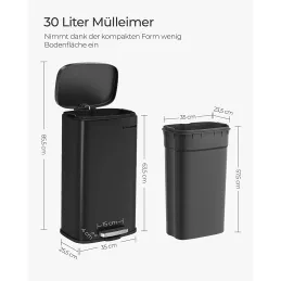 Pattumiera STING a pedale 30 L / Nero opaco
