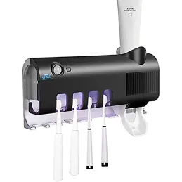 Portaspazzolini esclusivo con sterilizzazione UV e dispenser / Nero opaco