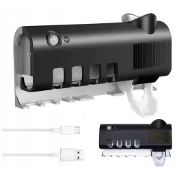Portaspazzolini esclusivo con sterilizzazione UV e dispenser / Nero opaco