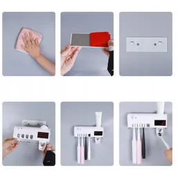 Portaspazzolini esclusivo con sterilizzazione UV e dispenser / Nero opaco