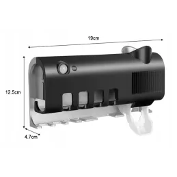 Portaspazzolini esclusivo con sterilizzazione UV e dispenser / Nero opaco