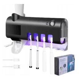 Portaspazzolini esclusivo con sterilizzazione UV e dispenser / Nero opaco