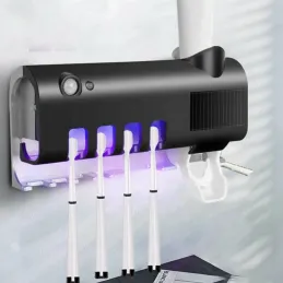 Portaspazzolini esclusivo con sterilizzazione UV e dispenser / Nero opaco