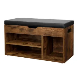 Scarpiera con pouf MEXICO / legno vintage – nero