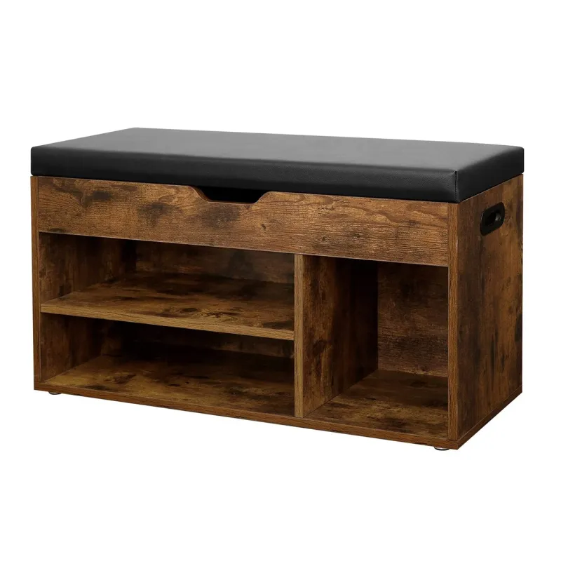 Scarpiera con pouf MEXICO / legno vintage – nero
