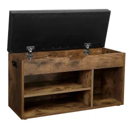 Scarpiera con pouf MEXICO / legno vintage – nero
