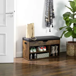 Scarpiera con pouf MEXICO / legno vintage – nero