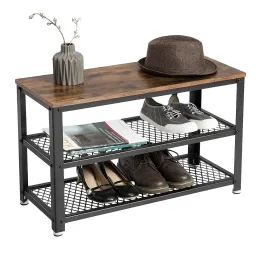 Scarpiera con sgabello VIANO 730 / Nero opaco – legno vintage