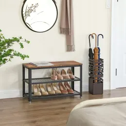 Scarpiera con sgabello VIANO 730 / Nero opaco – legno vintage
