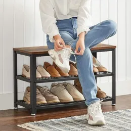 Scarpiera con sgabello VIANO 730 / Nero opaco – legno vintage