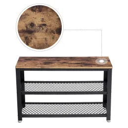 Scarpiera con sgabello VIANO 730 / Nero opaco – legno vintage