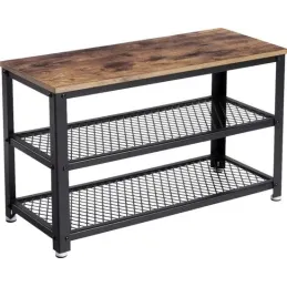 Scarpiera con sgabello VIANO 730 / Nero opaco – legno vintage
