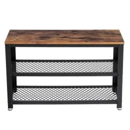 Scarpiera con sgabello VIANO 730 / Nero opaco – legno vintage
