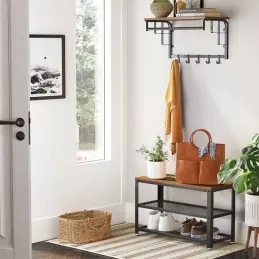 Scarpiera con sgabello VIANO 730 / Nero opaco – legno vintage