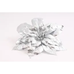 Fiore decorativo per albero di Natale ROSE 250 mm / Argento