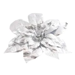 Fiore decorativo per albero di Natale ROSE 250 mm / Argento