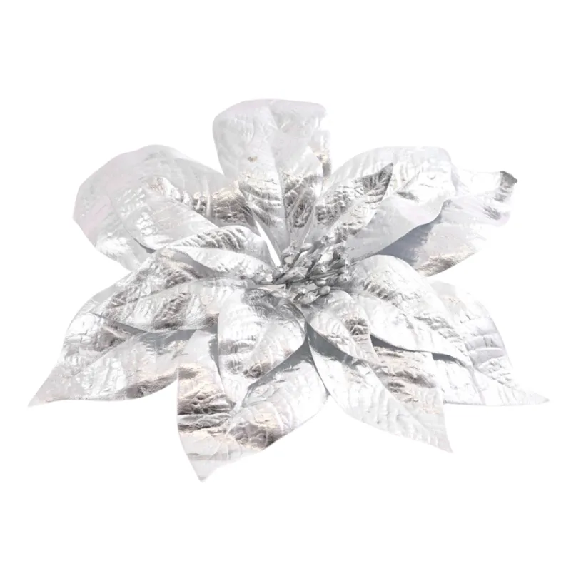 Fiore decorativo per albero di Natale ROSE 250 mm / Argento