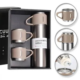 Thermos dal design elegante con 3 bicchieri, 500 ml / Crema