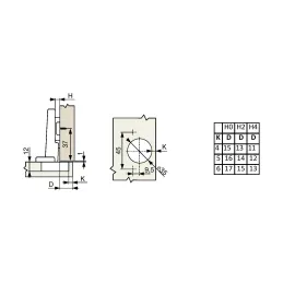 Cerniera a scatto CLIP con ammortizzazione e piastra 3D