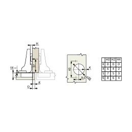 Cerniera CLIP semisovrapposta con ammortizzatore e basetta 3D