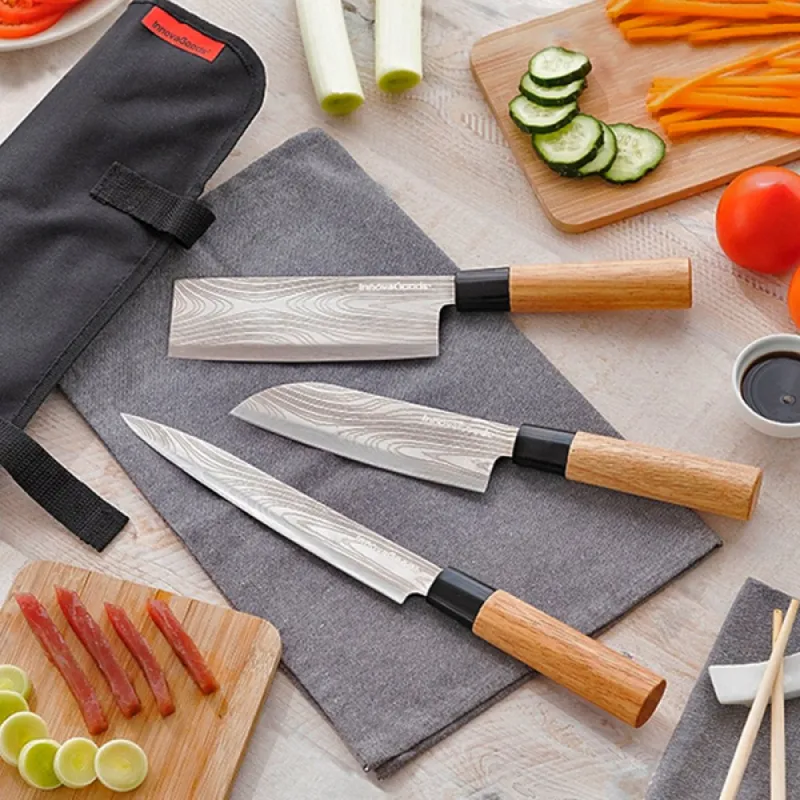 Set di 3 coltelli da cucina giapponesi DAMASCUS
