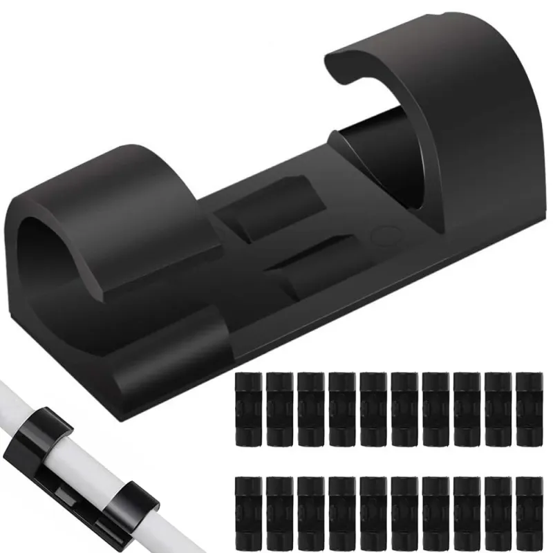 Set da 20 supporti autoadesivi per cavi / Nero opaco